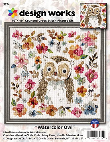 DesignWorks Ink Watercolor Owl Counted Cross Stitch Kit