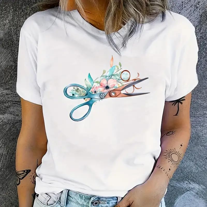 4pcs Sewing Machine Scissors Flowers Designs Iron On Transfers for T-Shirts Rub on Transfers Stickers Vinyl Ready to Press Stickers Iron on Decals for T-Shirts Clothing Hoodie DIY Crafts