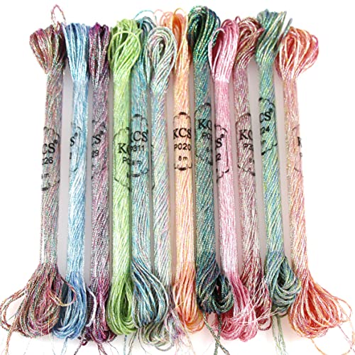 KCS 6-Strand Cross Stitch Metallic Variegated Pearl Shiny Embroidery Floss (12 Skeins # 1) - color: 12 Skeins # 1