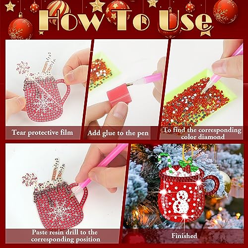 Skylety 20 Pcs Hot Cocoa Diamond Art Ornaments for DIY Gifts