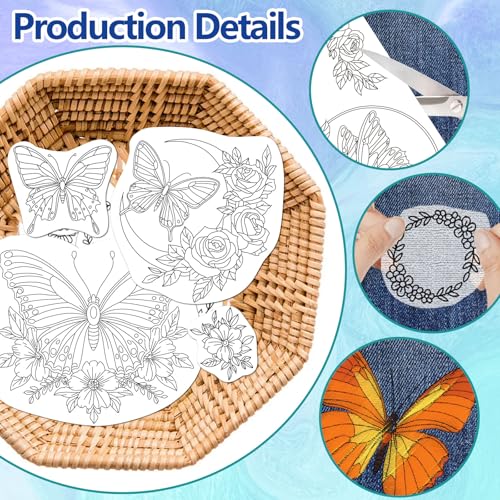 GLOBLELAND 4 Sheets Butterfly Flowers Water Soluble Embroidery Pattern - color: Butterfly