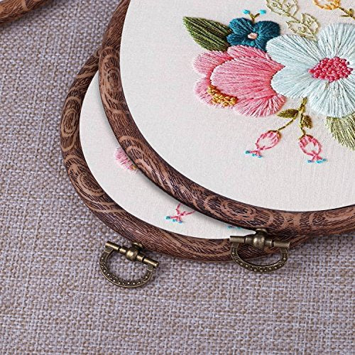 joybest 4 Pcs Embroidery Hoops Set Cross Stitch Hoop Ring Imitated Wood Display Frame-Circle and Oval Hand Embroidery Kits for Art Craft Sewing (Imitated Wood) - size: 4 Sizes