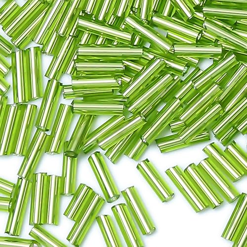 2000pcs Glass Bugle Beads, Tube Beads Bulk, Mini Long Tiny Small Waist Loose Spacer Embroidery Beaded for Bracelets Jewelry Making Sewing, Crafts, 2×6mm, Light Green - color: Light Green