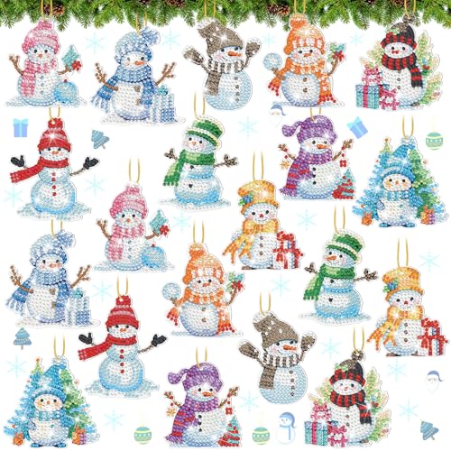 Skylety 20 Pcs Christmas Diamond Art Ornaments Snowman Painting, Colorful - color: Colorful
