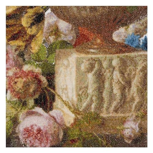 Thea Gouverneur - Counted Cross Stitch Kit - Flower Still-Life with an Alabaster Vase - Aida Black - 18 Count - for Adults - DMC Embroidery Threads and Other Cross Stitch Supplies Included - 580.05 - color: 580.05 Aida Black