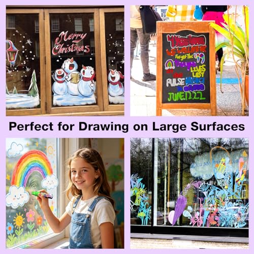 KERIFI Window Markers for Cars Washable, 15mm Jumbo Liquid Chalk Pens for Art Wedding Signs, Just Married Car Decorations, Back to School Graduation Celebration, Glass Mirror Bistro Blackboard Poster - color: 15mm - 12 Colors