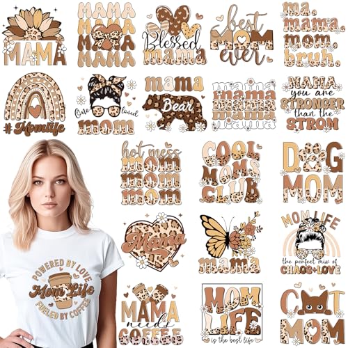 Dazoratix Mother's Day Transfer Stickers - 20 Sheets Mama Iron on Transfers Ready to Press Heat Patches Vinyl DTF Decals for T Shirts Clothes DIY Crafts Women Clothing Bag Appliques Pillow Decorations - style: Mama-Leopard