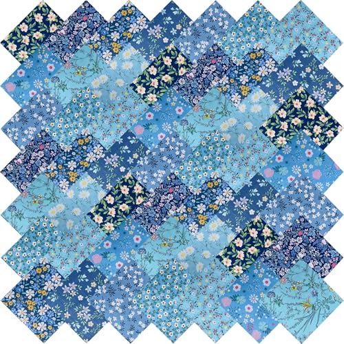 50pcs 12 x 12 inches Cotton Fabric Bundle-Blue - color: Blue, size: 12” x 12”