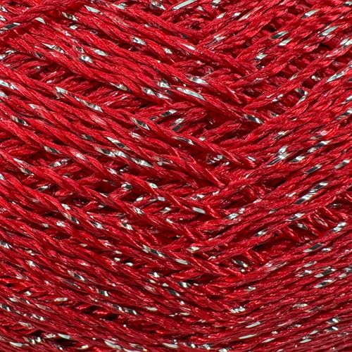 Shimmer Metallic Thread for Crochet, Lace & Embroidery, Red, Silver Glitter - color: Red, Silver Glitter, size: 1 Pack