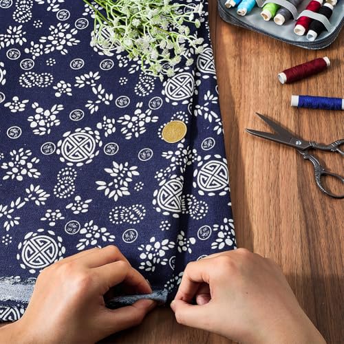 1 Yard 63 Inch Prussian Blue Linen Fabric Floral Pattern Canvas Soft Breathable Needlework Embroidered Cloth for Sewing Making Clothing Curtain Decor Garment Accessories DIY Crafts Supply - size: 1600MM, style: Prussian Blue Flower