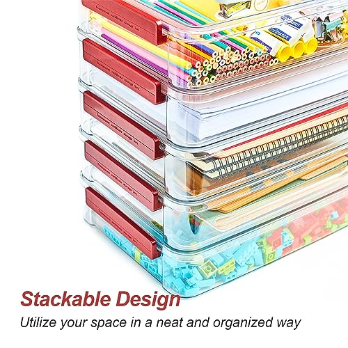 CATOOMUU 2-Pack 9x13 Clear Plastic Project Case Stackable Storage Box - color: Large-Red