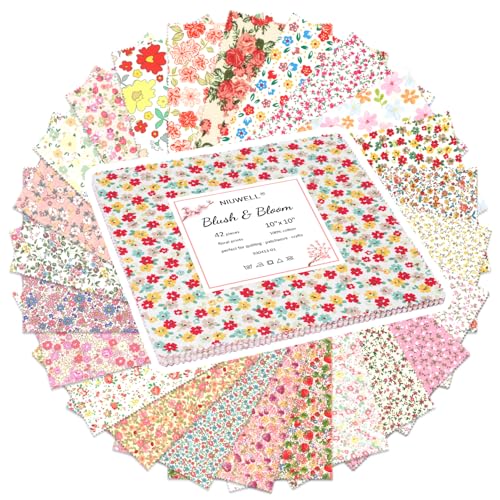 Pre-Cut Cotton Fabric Squares (42pcs 10'' Floral) - color: 42pcs 10'' Floral