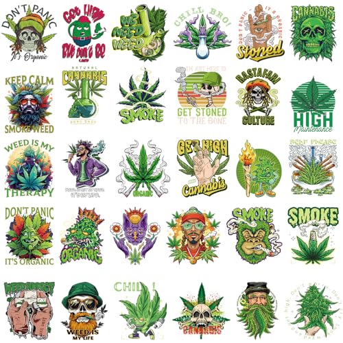 Dazoratix Weed Iron on Transfers - 30 PCs Pot Leaf Ready to Press Heat Transfer Stickers Green Planrt Decals for T-Shirts Clothing Hat Appliques Clothes Decorations DIY Crafts Pillow Washable Patches - size: 30 Sheets, style: Weed