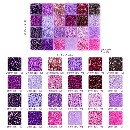 LAIDANLA 7500pcs Purple Glass Seed & Bugle Tube Beads Kit for Jewelry Making - color: Purple