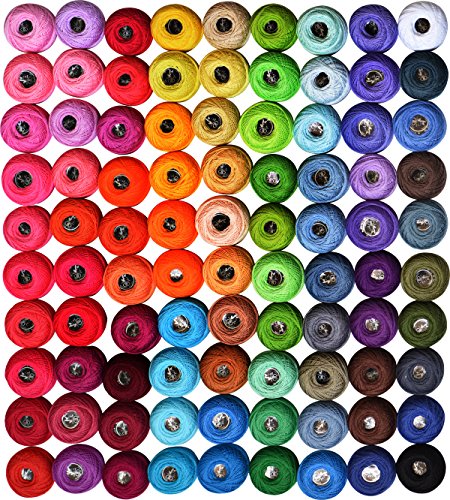 Crochet Thread Cotton Yarn Threads Balls 90 Balls Popular Rainbow Colors of Size 8 Le paon 95 Yards Balls 8550 Yards 100% Long Staple Cotton Mercerized Cotton