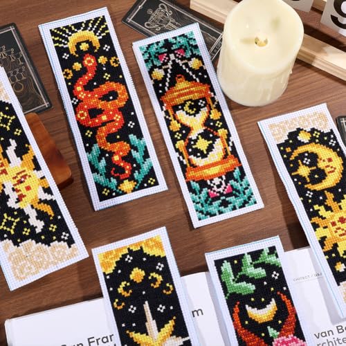 ORIGACH 6 Set Tarot The Sun and Star Cross Stitch Bookmark Kit for Beginner - style: Tarot