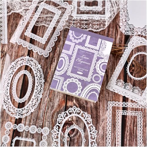 Lace Stickers for Scrapbooking, 30 Sheets Scrapbook Stickers Book for Wedding Invitations, Bridal Scrapbook Supplies, Transparent PET Stickers for Junk Journaling, Vintage Elegant Lace Themed - color: Elegant Lace