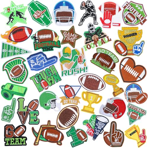 AUGSUN 36pcs Football Theme Iron on Patches Sports Embroidered Sew Applique - style: Football