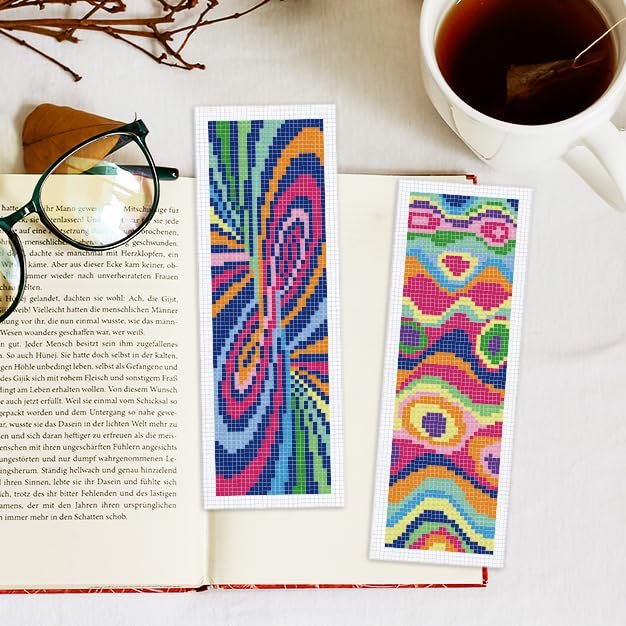 INFUNLY 6pcs Abstract Art DIY Cross Stitch Bookmark Kits for Beginners Creative Colorful Cross Stitch Kit with Instruction Modern Abstract Stamped Embroidery Bookmark Kit for Book Lovers Readers Gift - style: 6pcs Abstract Art