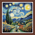 Dimensean Counted Cross Stitch Kit for Beginners, 11CT Unprinted Cross-Stitch Kit Easy Patterns Needlepoint Kit Cross Stitching Embroidery Kit Supplies-Van Gogh Starry Cat 18x18 inch - color: ColorDIY12