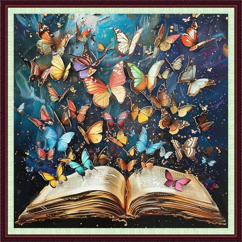 Dooxvey Cross Stitch Kits for Adults Beginners,Full Range of Cross-Stitch Stamped Kits Needlepoint Kits for Beginners Embroidery Kits 11CT Cross Stitch Patterns-Colorful Butterfly Book 18x18 inch - color: Magicolor39