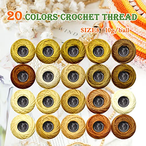 Soft 20 Colors Classic Crochet Thread Double Mercerized Egyptian Long Staple Cotton Pearl Thread Ball 20 Pack,100% Cotton (Beige Brown-834-869) - color: Beige Brown Series