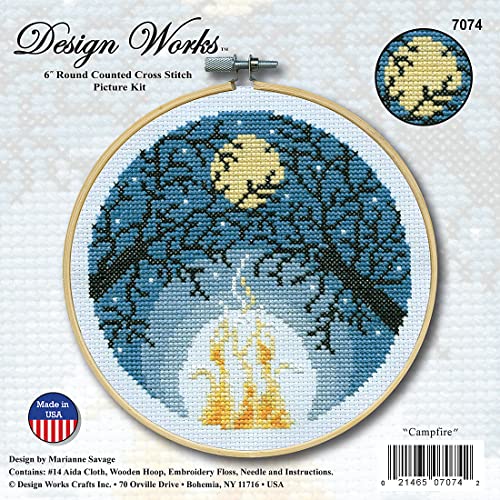 Campfire Counted Cross Stitch Kit with Hoop