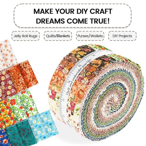Craftido-20 Options-100% Cotton Jelly Roll Fabric Precut Strips for Quilting, Crafting, and Sewing, 40 Strips 2.5" x 44" Assorted Bundles for Rug, Quilt Project, DIY Craft and Home Decor-Retro Style - color: Retro Style