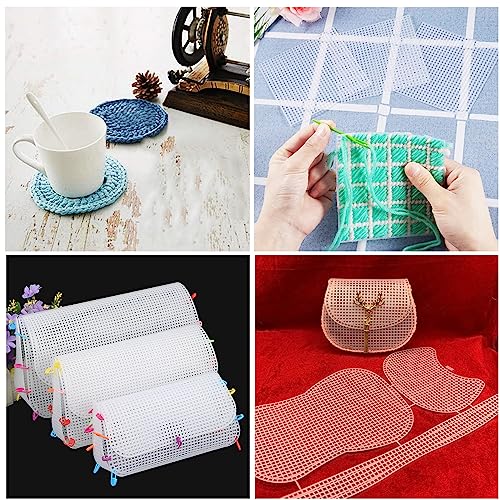 Allazone 59 PCS Mesh Plastic Canvas Sheets Kit Including 24 PCS Clear Plastic Canvas, 12 Color Acrylic Yarn for DIY Crafts Embroidery Cross Stitch, Acrylic Yarn Crafting, Knit and Crochet Projects - color: 59 PCS - Yarn Grid 2