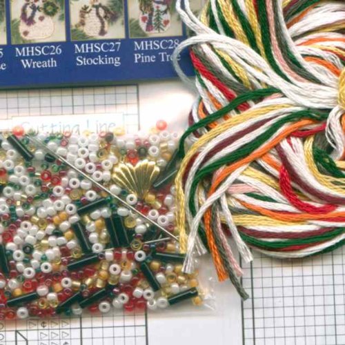 Poinsettia Snow Charmer Bead Counted Cross Stitch Christmas Ornament Snowman Kit Mill Hill 2001 Snow Charmers MHSC30
