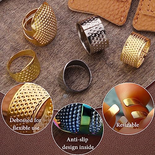 33PCS Sewing Thimble Set, Adjustable Metal & Leather Finger Protectors - color: 33PCS