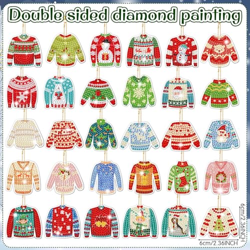 WILLBOND 30 Pcs Christmas Diamond Art Kits for Adults, Ugly Sweater Theme - color: Ugly Sweater