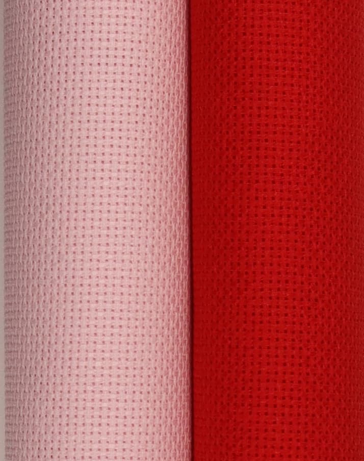 KCS 2 pc of 15" x 18"(38cmx45cm) Counted Cross Stitch Cotton Aida Cloth Needlework Fabric Box (Pink+Red, 18CT) - color: Pink+red, size: 18CT