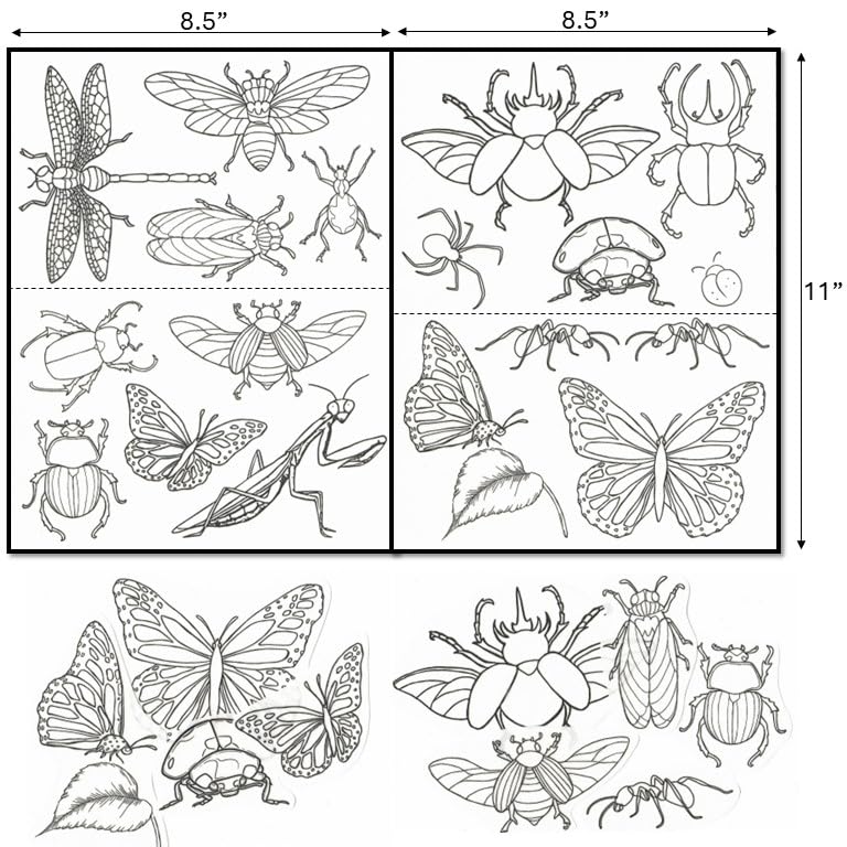 Water Soluble Embroidery Patterns Stabilizers, Stick and Stitch Embroidery Transfers Paper Tear Away Embroidery Stabilizer with Fun Designs for Stitching, Flowers and Animals (Girls and Flowers) - color: Large Bugs x2