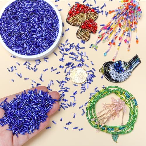 4200pcs Glass Bugle Beads, Mini Long Tube Seed Beads Bulk, Tiny Small Loose Spacer Embroidery Beaded for Bracelets Jewelry Making Sewing, Crafts, Christmas Ornaments, 2×6mm, Royal Blue - color: Royal blue