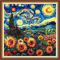 Fanxvivy Stamped Counted Cross Stitch Kits for Adults Printed Cross-Stitch Patterns 11CT Stamped or Counted Cross Stitching Embroidery Kit Needlepoint Kits-Van Gogh Starry Sky Sunflower 18x18 inch - color: Artkits11