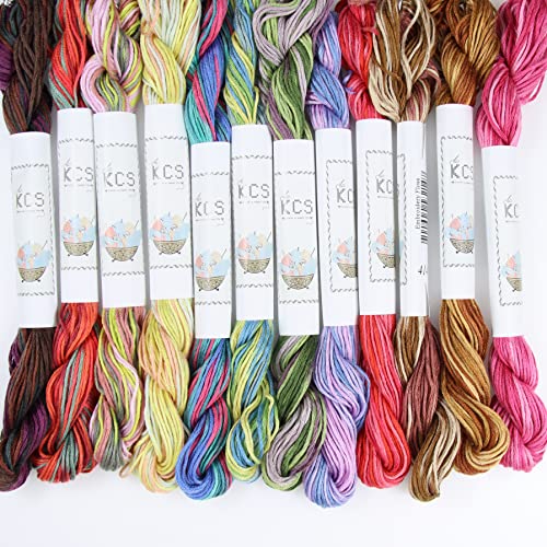 KCS Big skeins of 25 Meters Size 25 Color Variegated Cross Stitch Stranded Threads,12 skeins,16 - color: 12skeins16, size: 12 skeins
