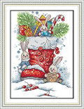 CaptainCrafts Cross Stitch Kits Full Range Counted Fabric DIY Art Needlecrafts Embroidery Kit for Adults Beginner (Unpreprint 14CT, Rabbit in The Christmas Boots) - color: Rabbit In The Christmas Boots, size: Unpreprint 14CT