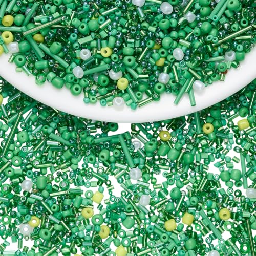 Ornaland Glass Bugle Beads Bulk, Long Embroidery Beads, Green, 100g - color: Green