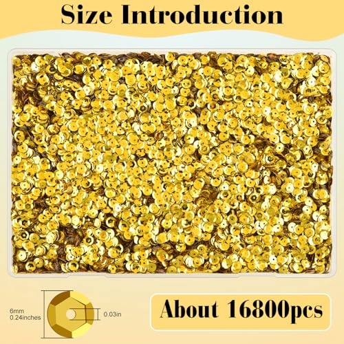 NACHLYNN 16800 Pcs 6MM Bulk Loose Sequins Gold Rainbow Round Cup Sequins Flat Beads Round with Holes for DIY Crafts Sewing Wedding Christmas Jewelry Making Nail Arts Crafts - color: Gold