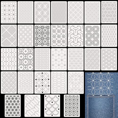 Affrolling 30 Pcs Plastic Sashiko Stencil 8.3 x 5.9 Inch Geometric Sashiko Pattern Template Drawing Line Quilting Stencil Embroidery Pattern Stabilizers for Sewing Hand Quilting and Embroidery - size: 8.3 x 5.9 Inch