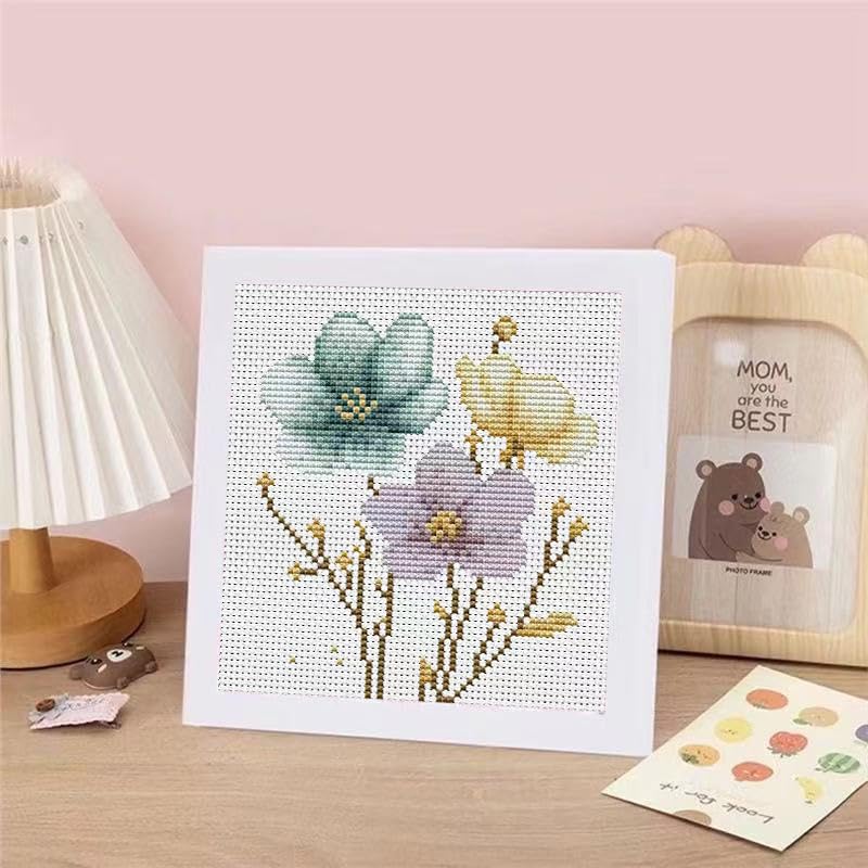 Tiwabb Flowers Stamped Cross Stitch Kits for Adults Beginners with Frame - color: Flower Cross Stitch with Frame