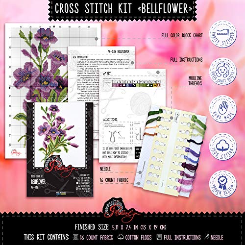 Povitrulya American Bellflower Counted Cross Stitch Kit - Flower DIY Embroidery Set fors and Adults - color: American Bell-Flower