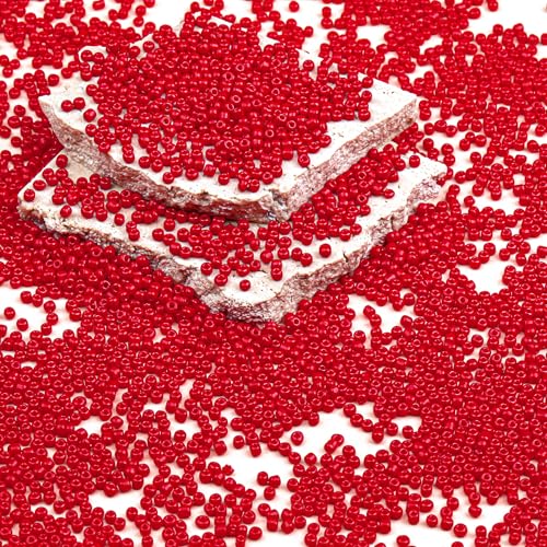 Legefo 4mm Glass Seed Beads Bulk, Red 6/0 Small Mini Pony Seed Beads, Tiny Round Craft Bead for Bracelet Necklace Wrist Jewelry Making Beading Weaving DIY Crafts Supplies, 1000pcs - color: Red
