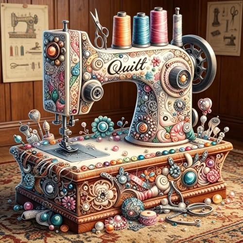 Dugsmgd Diamond Art Kits for Adults, Diamond Painting Kits 14x14 in - color: Sewing Machine