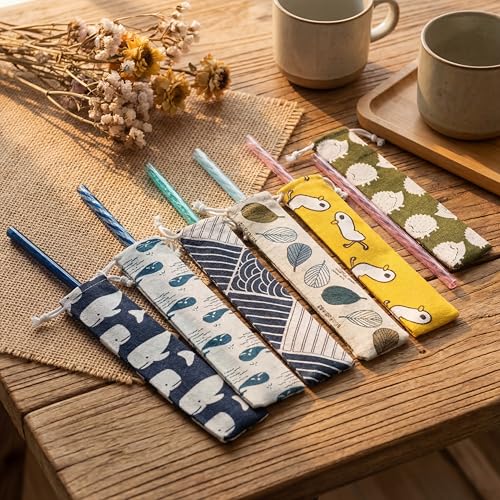 Outus 20 Pcs Straw Carrying Case Chopstick Bag Canvas, Nature Beige Mix - color: Nature Beige Mix