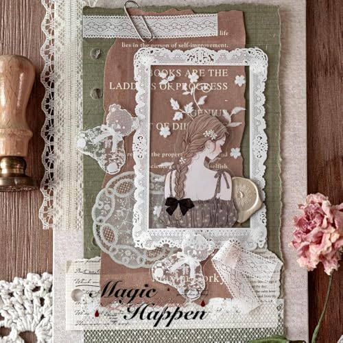 Lace Stickers for Scrapbooking, 30 Sheets Scrapbook Stickers Book for Wedding Invitations, Bridal Scrapbook Supplies, Transparent PET Stickers for Junk Journaling, Exquisite Lace Themed - color: Exquisite Lace