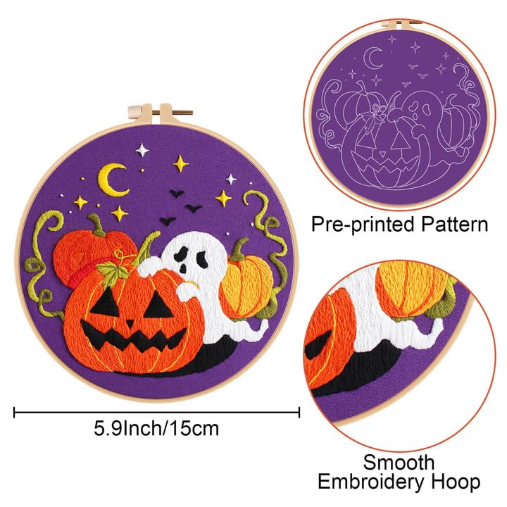 Nuberlic 3 Pack Halloween Embroidery Kit for Beginner Adults - color: Halloween