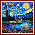 Redxing Stamped Cross Stitch Kits Embroidery kit for Beginners Adults Full Range of Embroidery Patterns Starter Kits DIY Printed Cross Stitch Kits Needlepoint Kits 11CT-Starry Night 18x18 inchs - color: Artskits12