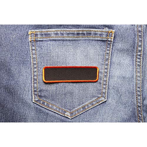 Blank Name Tag Patch Orange Border - By Ivamis Trading - 3.5x1 inch - Twill Fabric - Paper Backing - Embroidered and Laser Cut Borders (P4833) - color: Black,Orange, size: Small 3.5x1 inch
